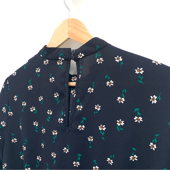 ASOS Only Blue Flora Sheer Long Sleeve High Neckline Top Blouse Size Medium - Picture 5 of 11